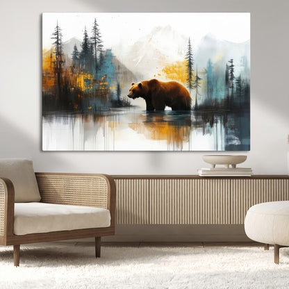 50308-MGV-CV-36X24-Bear Wilderness Wall Art – Mountain Forest Canvas Print, Rustic Cabin Decor with Wildlife Landscape, Nature Artwork for Lodge,