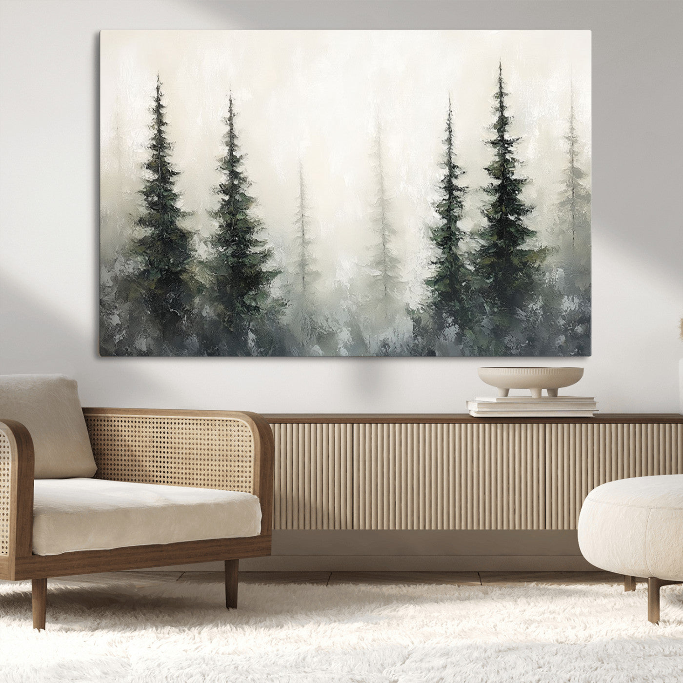 33241-MGV-CV-36X24-Misty Forest Wall Art Canvas Print, Framed Foggy Pines Art Picture Print, Forest Haze Perfect Rustic Minimalist Decor Artwork
