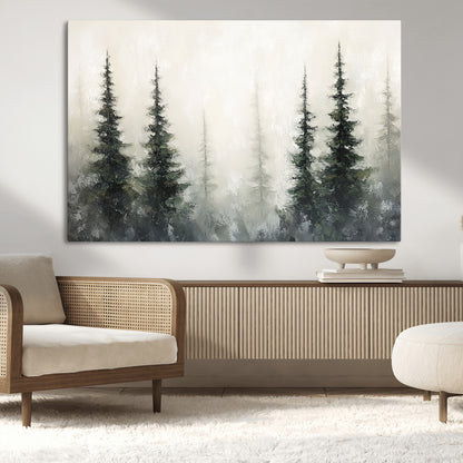 33241-MGV-CV-36X24-Misty Forest Wall Art Canvas Print, Framed Foggy Pines Art Picture Print, Forest Haze Perfect Rustic Minimalist Decor Artwork