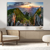 51582565-MGV-CV-36X24-Mountain Sunrise Panorama Wall Art – Scenic Landscape Canvas Print, Hiking Adventure Nature Photography, Large Mountain Range Wall