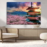 32331262-MGV-CV-36X24-Mount Fuji Japan Wall Art – Cherry Blossom Landscape Canvas Print, Chureito Pagoda Sunset Photography, Japanese Nature Travel