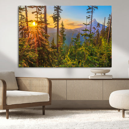 83544043-MGV-CV-36X24-Forest Sunset Wall Art Canvas Print, Framed Sunset Trees Art Picture Print, Green Pines Perfect Rustic Nature Decor Artwork