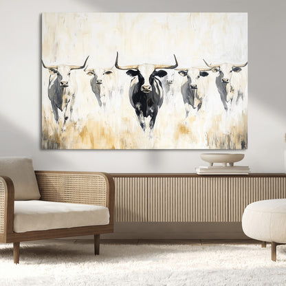 40397799-MGV-CV-36X24-Texas Longhorn Wall Art Canvas Print, Framed Rustic Herd Art Picture Print, Western Bull Perfect Neutral Western Decor Artwork