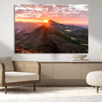 50957419-MGV-CV-36X24-Mountain Sunrise Wall Art Canvas Print, Framed Alpine Ridge Art Picture Print, Mountain Range Perfect Vibrant Rustic Decor Artwork