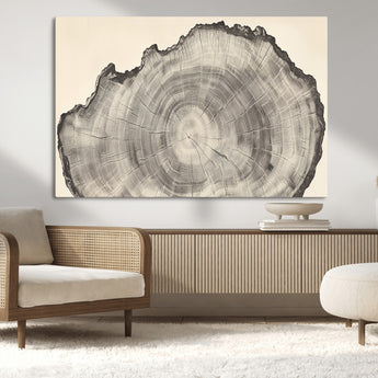 98921313-MGV-CV-36X24-Tree Ring Wall Art Canvas Print, Framed Wood Slice Art Picture Print, Minimalist Wood Perfect Rustic Academic Decor Artwork