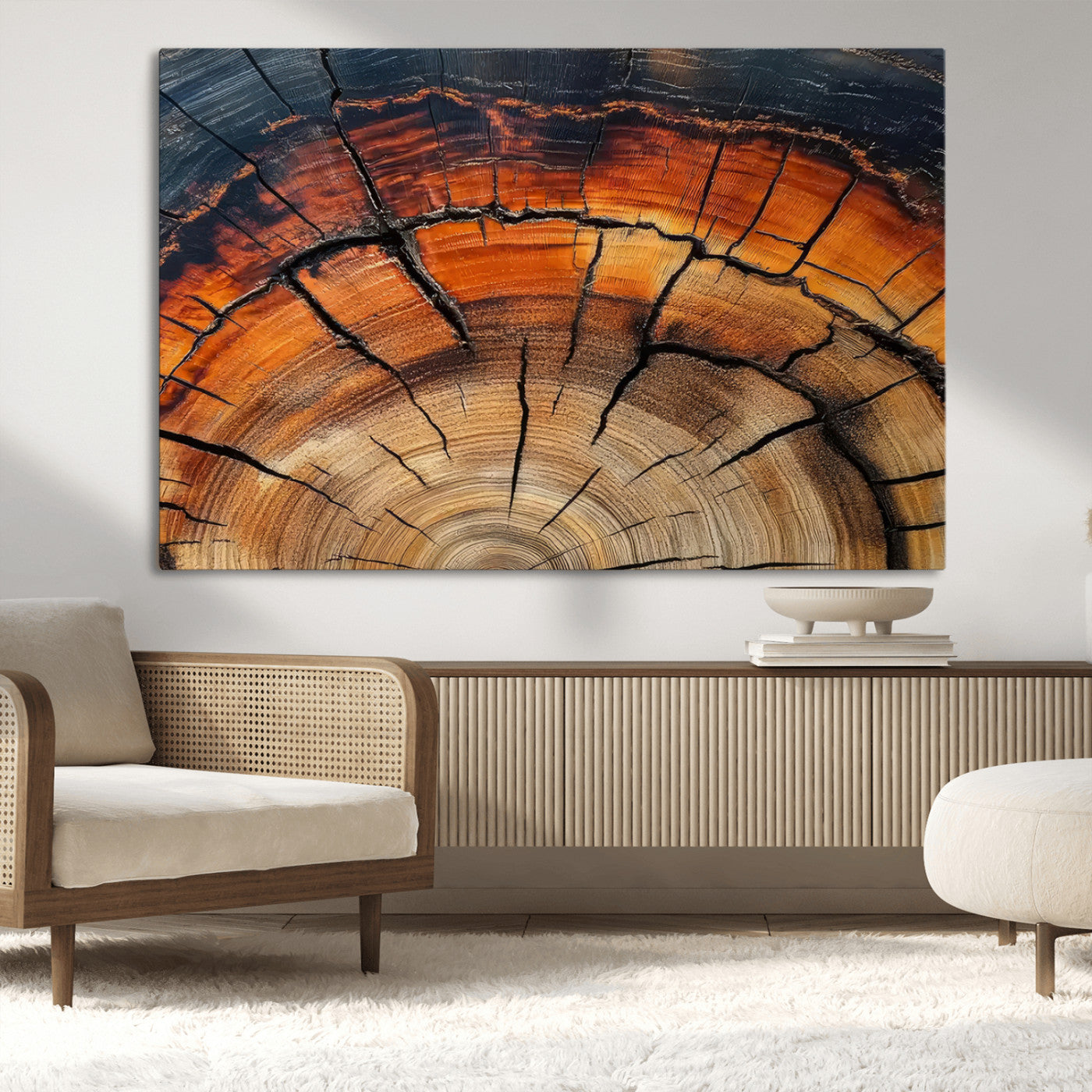 65909987-MGV-CV-36X24-Rustic Tree Ring Wall Art – Nature Inspired Wooden Texture Canvas Print, Modern Abstract Artwork for Living Room, Bedroom, Office