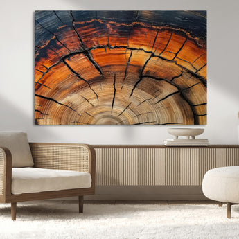 65909987-MGV-CV-36X24-Rustic Tree Ring Wall Art – Nature Inspired Wooden Texture Canvas Print, Modern Abstract Artwork for Living Room, Bedroom, Office