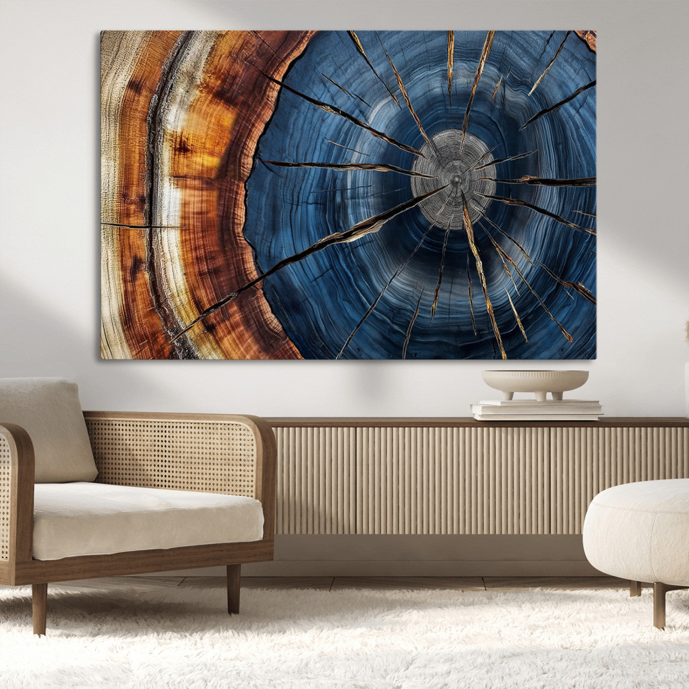 45268471-MGV-CV-36X24-Rustic Tree Ring Wall Art – Natural Wood Texture Canvas Print, Abstract Tree Stump Farmhouse Decor for Log Cabin, Wooden House or