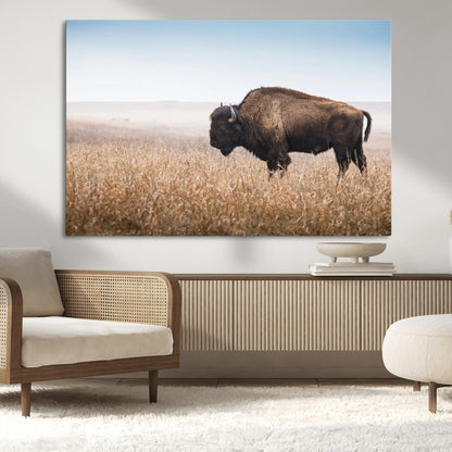 91267849-MGV-CV-36X24-Wild Bison Wall Art Canvas Print, Framed Bison in Prairie Art Picture Print, Rustic Western Perfect Rustic Western Decor Artwork
