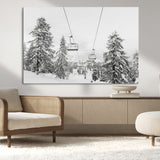 55003599-MGV-CV-36X24-Snowy Ski Lift Wall Art Canvas Print, Framed Winter Forest Art Picture Print, Ski lift Ride Perfect Winter Lodge Decor Artwork