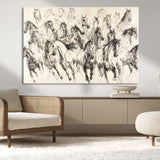 19433417-MGV-CV-36X24-Running Horses Wall Art Canvas Print, Framed Horse Sketch Art Picture Print, Galloping Herd Perfect Monochrome Western Decor