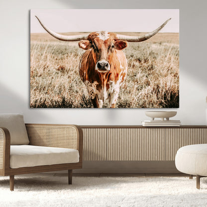 54986862-MGV-CV-36X24-Majestic Longhorn Wall Art – Canvas Print of Graceful Strength & Bold Spirit, Wild Plains Beauty Nature Inspired Rustic Decor for