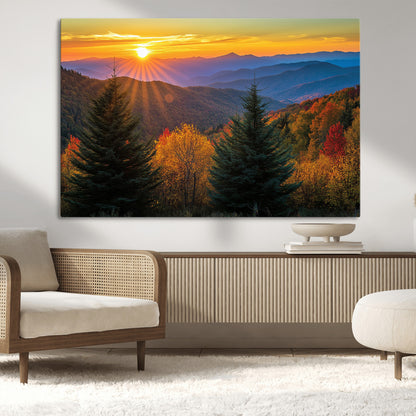 36964931-MGV-CV-36X24-Autumn Mountains Wall Art Canvas Print, Framed Sunset Glow Forest Art Picture Print, Golden Trees Perfect Vibrant Nature Decor