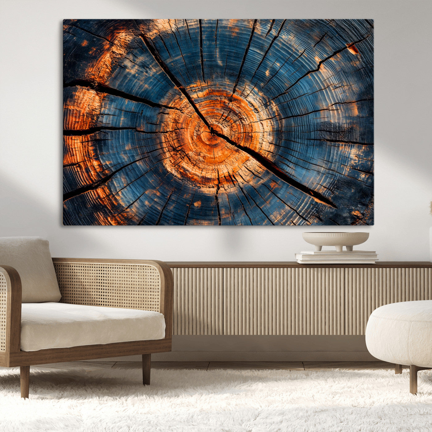 81894502-MGV-CV-36X24-Burnt Wood Wall Art Canvas Print, Framed Aged Timber Art Picture Print, Rustic Tree Slice Perfect Rustic Decor Artwork for Home,