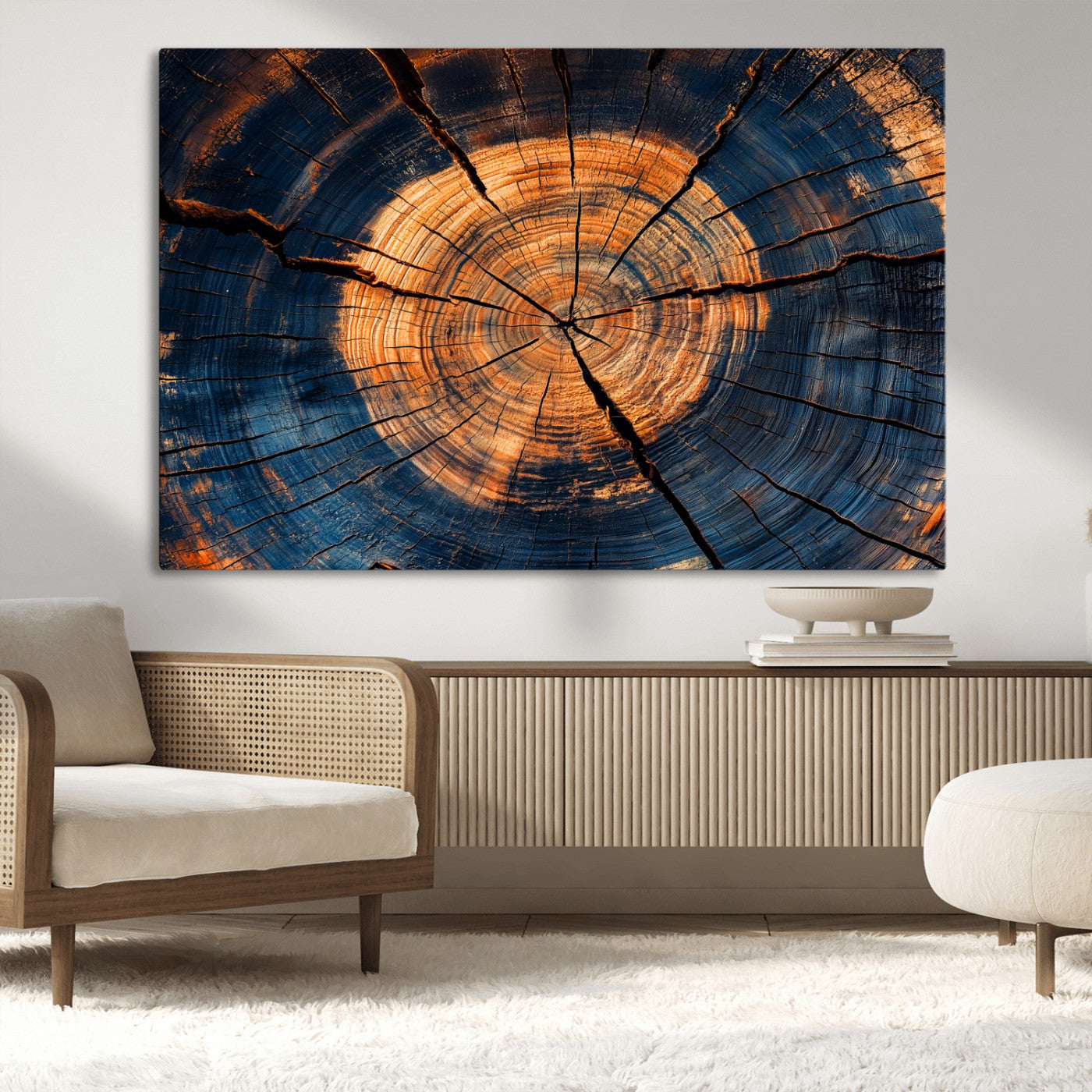 18975622-MGV-CV-36X24-Burnt Wood Wall Art Canvas Print, Framed Aged Timber Art Picture Print, Rustic Tree Slice Perfect Rustic Decor Artwork for Home,