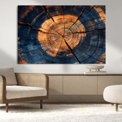 18975622-MGV-CV-36X24-Burnt Wood Wall Art Canvas Print, Framed Aged Timber Art Picture Print, Rustic Tree Slice Perfect Rustic Decor Artwork for Home,