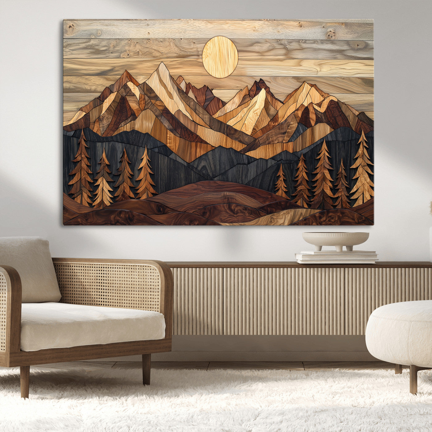 39116082-MGV-CV-36X24-Wood Mountain Landscape Wall Art Canvas Print, Framed Sunset Hills Art Picture Print, Abstract Nature Perfect Boho Decor Artwork