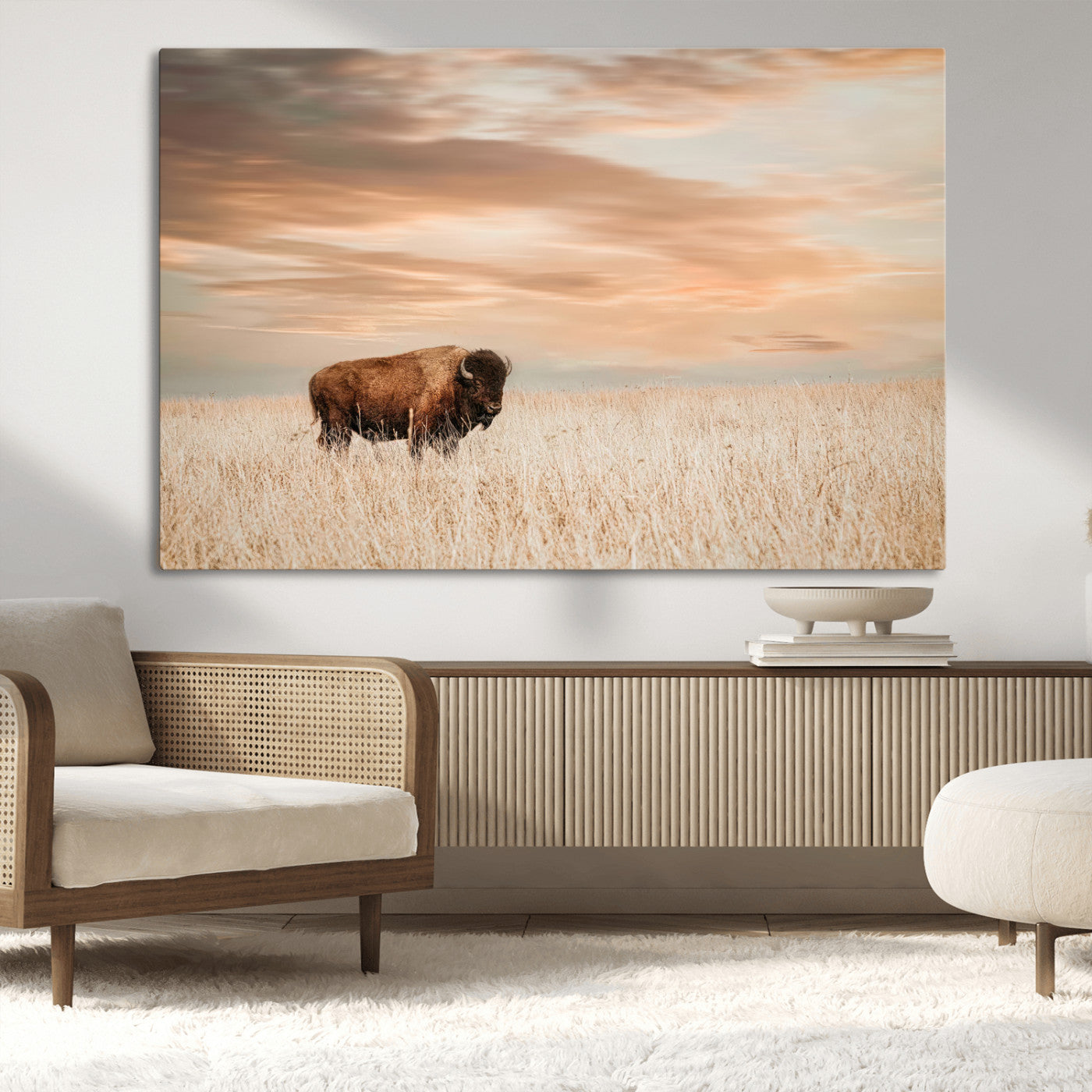 87282289-MGV-CV-36X24-Bison Wall Art Canvas Print, Framed Buffalo Art Picture Print, Western Prairie Perfect Rustic Decor Artwork