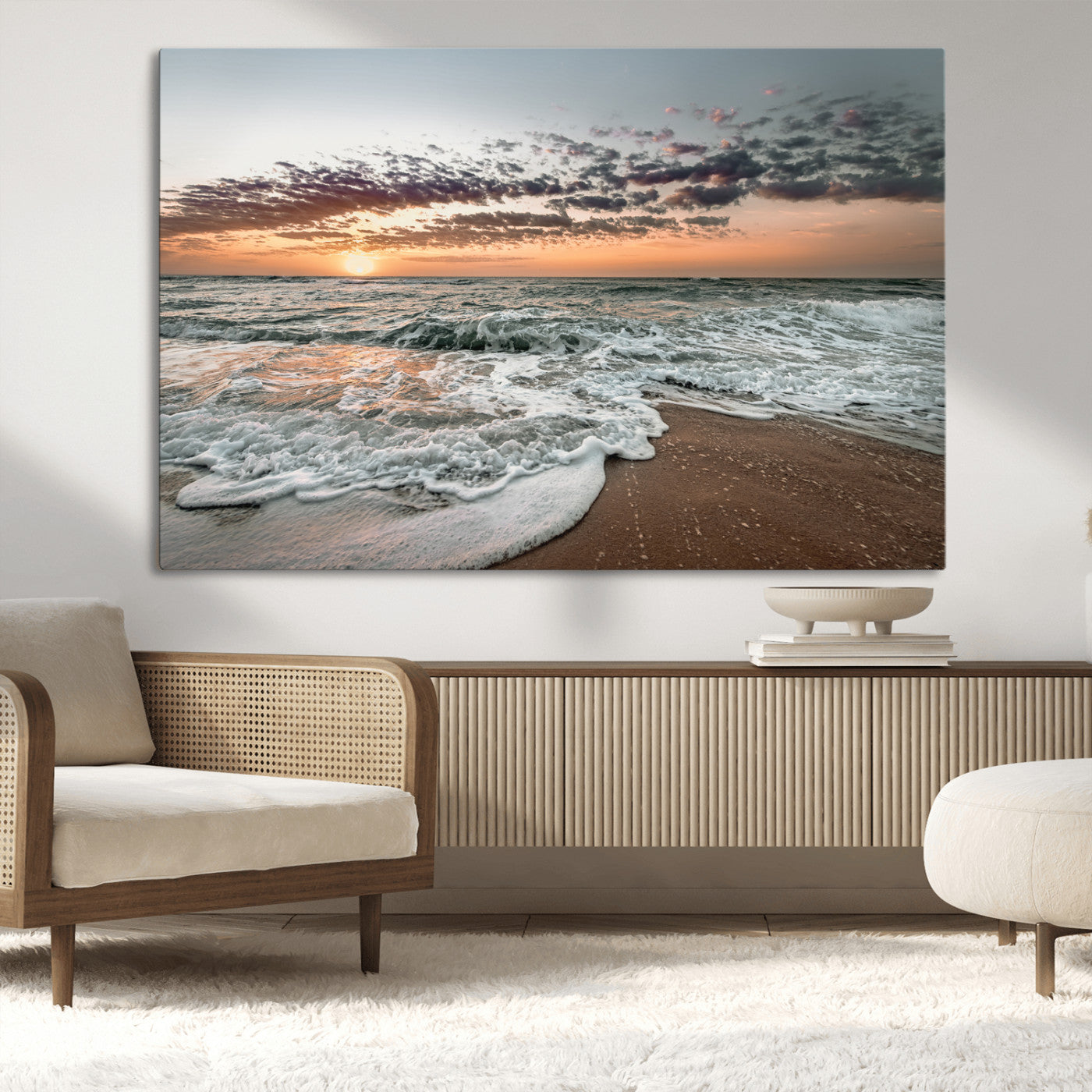40632752-MGV-CV-36X24-Ocean Sunset Wall Art Canvas Print, Framed Beach Waves Art Picture Print, Coastal Scene Perfect Coastal Decor Artwork