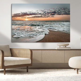 40632752-MGV-CV-36X24-Ocean Sunset Wall Art Canvas Print, Framed Beach Waves Art Picture Print, Coastal Scene Perfect Coastal Decor Artwork