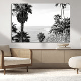89458520-MGV-CV-36X24-Palm Trees Wall Art Canvas Print, Framed Coastal View Art Picture Print, Ocean Horizon Perfect Monochrome Coast Decor Artwork