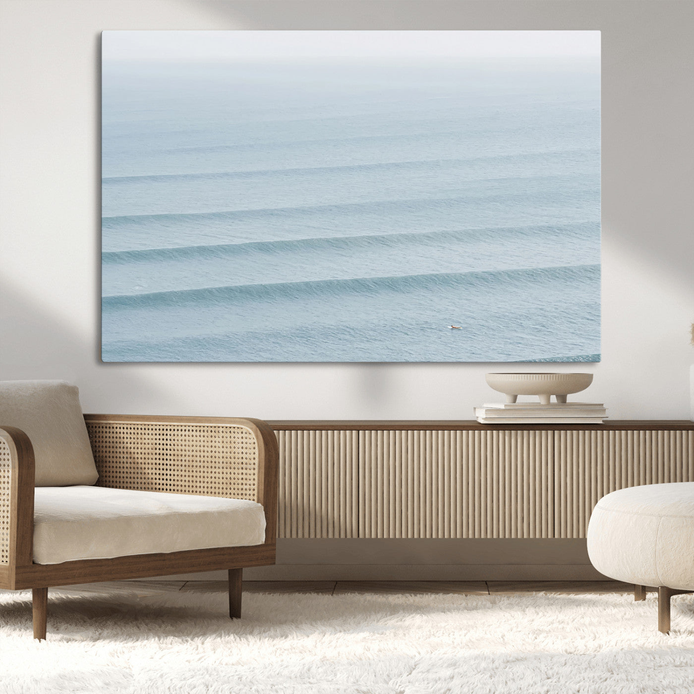 47814787-MGV-CV-36X24-Ocean Waves Wall Art Canvas Print, Framed Solo Surfer Art Picture Print, Wave Lines Perfect Minimalist Ocean Decor Artwork
