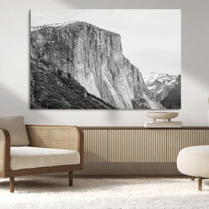 39393420-MGV-CV-36X24-El Capitan Wall Art Canvas Print, Framed Yosemite Cliff Art Picture Print, Monochrome Mountain Perfect Monochrome Sierra Decor