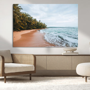 88125882-MGV-CV-36X24-Tropical Shoreline Wall Art Canvas Print, Framed Palm Trees Art Picture Print, Tropical Ocean Perfect Tropical Coastal Decor