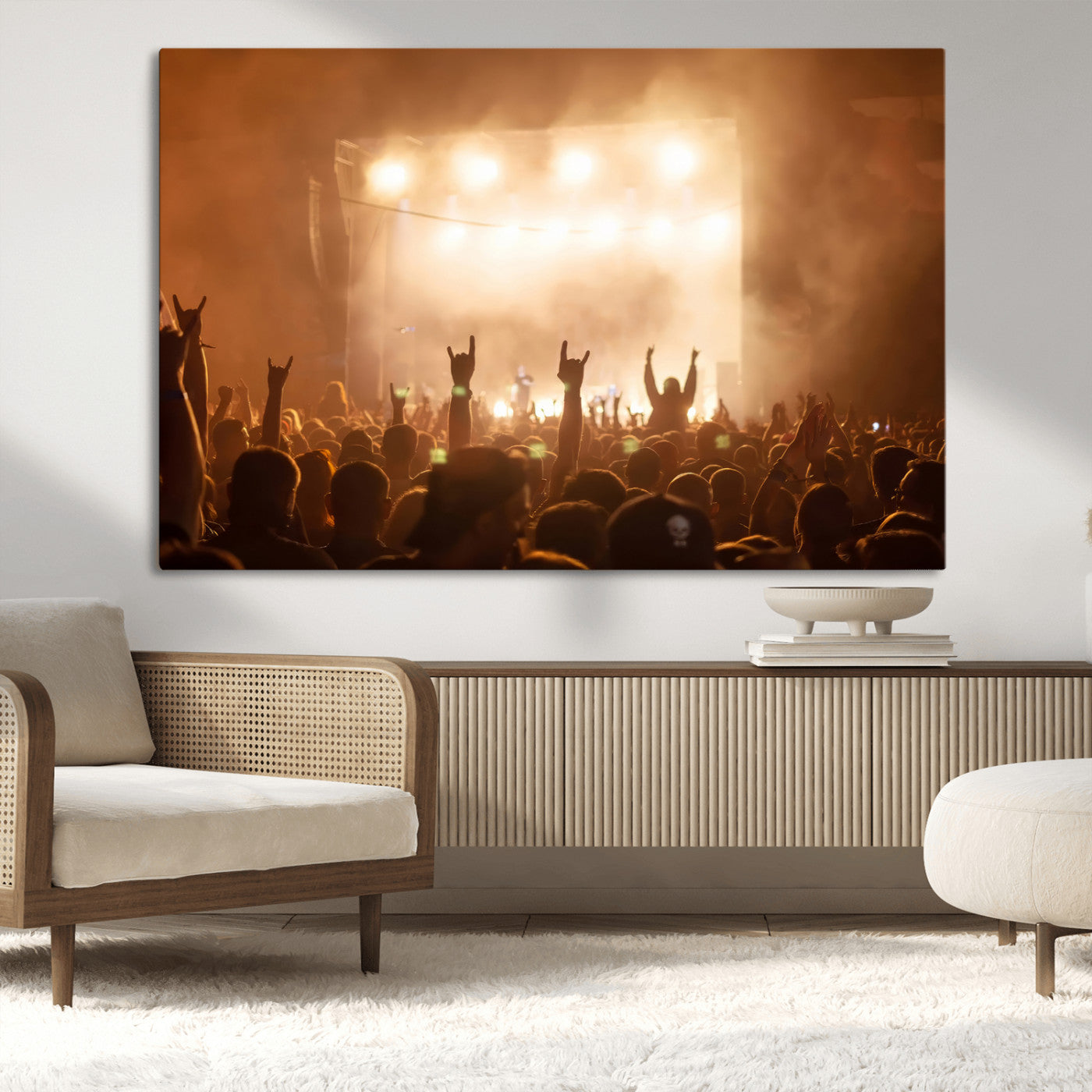 70848729-MGV-CV-36X24-Rock Concert Wall Art Canvas Print, Framed Music Crowd Art Picture Print, Stage Lights Perfect Industrial Urban Loft Decor Artwork