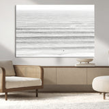 66534476-MGV-CV-36X24-Lone Surfer Wall Art Canvas Print, Framed Ocean Waves Art Picture Print, Minimal Sea Perfect Minimal Coastal Decor Artwork