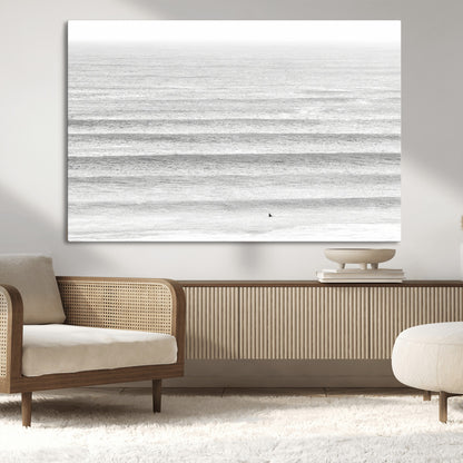 66534476-MGV-CV-36X24-Lone Surfer Wall Art Canvas Print, Framed Ocean Waves Art Picture Print, Minimal Sea Perfect Minimal Coastal Decor Artwork