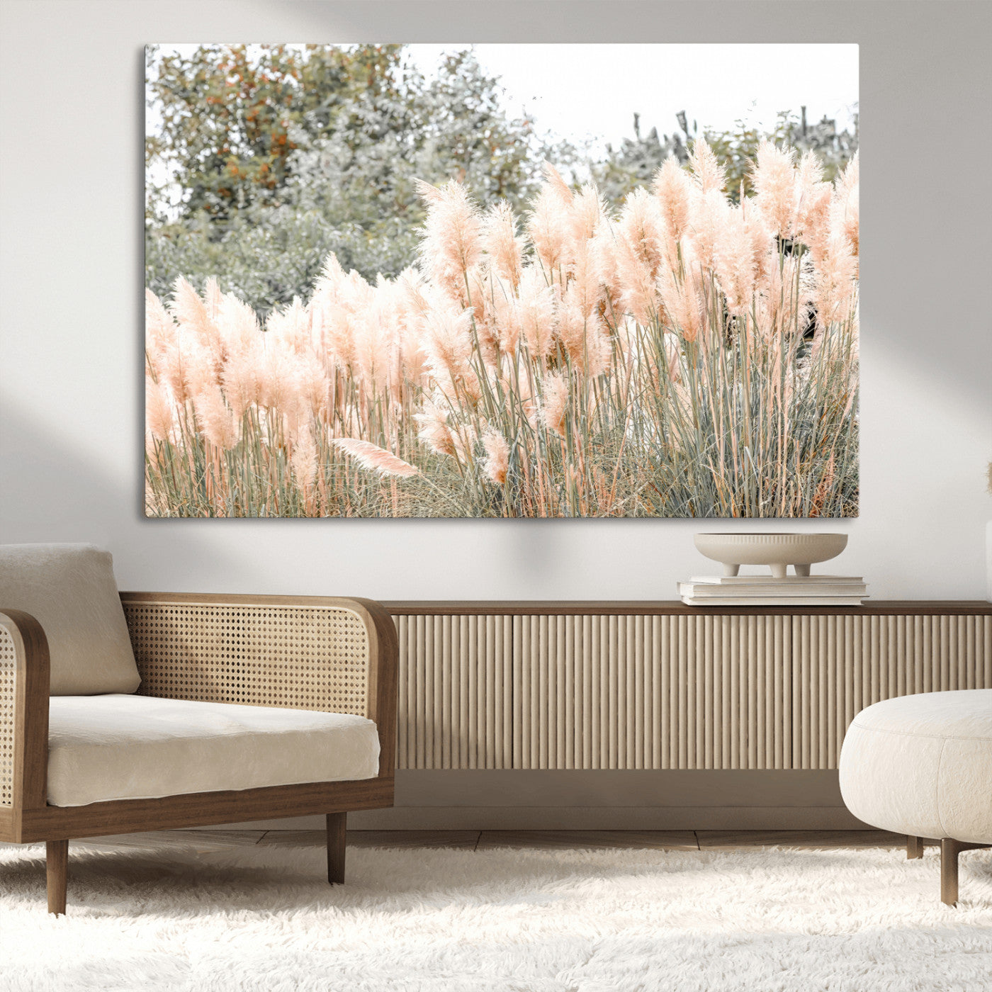 21826392-MGV-CV-36X24-Pampas Grass Wall Art Canvas Print, Framed Soft Pampas Art Picture Print, Pastel Grasses Perfect Soft Neutral Boho Decor Artwork