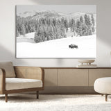 68081143-MGV-CV-36X24-Snowy Bison Wall Art Canvas Print, Framed Winter Forest Art Picture Print, Lone Bison Perfect Monochrome Winter Wild Decor Artwork