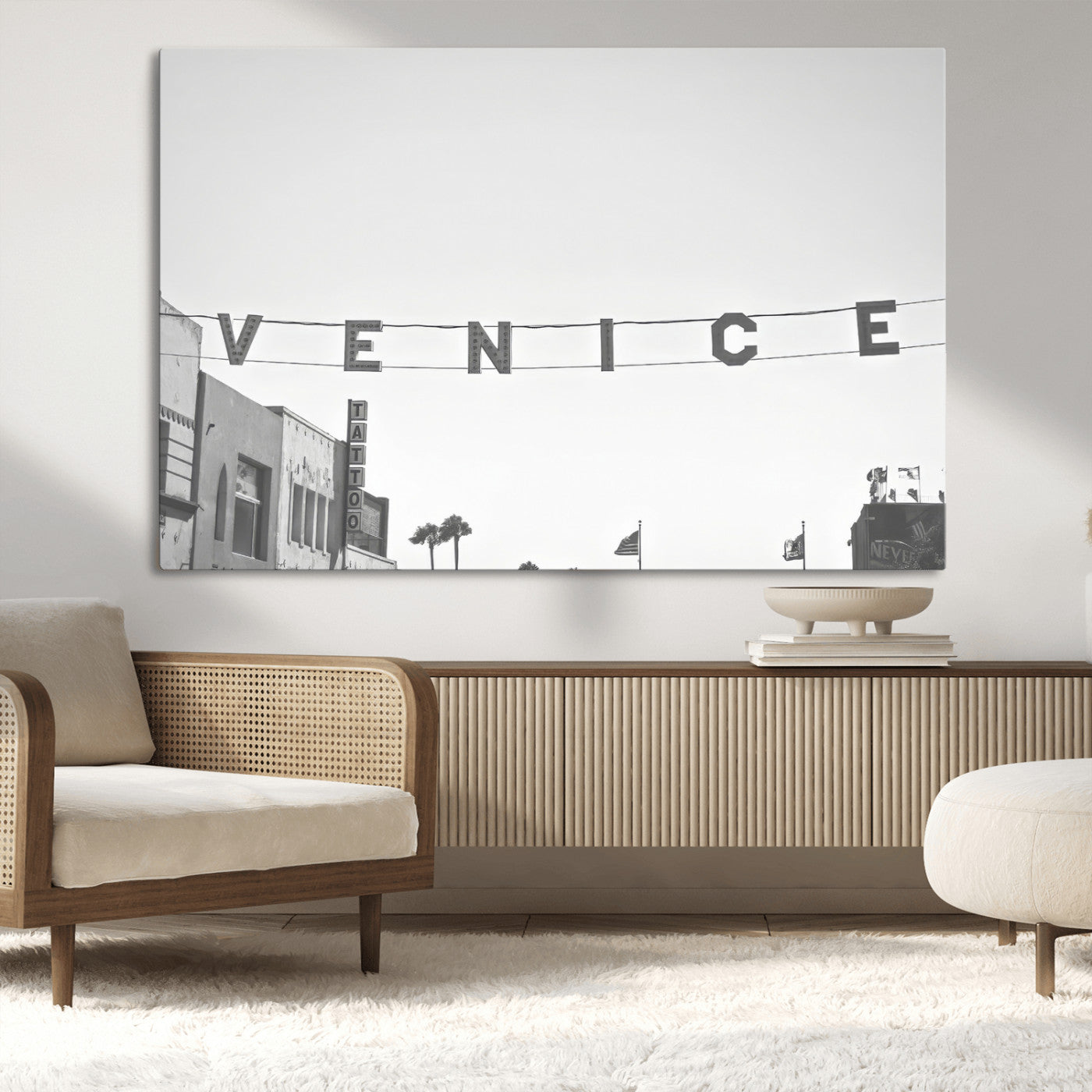 68254589-MGV-CV-36X24-Venice Sign Wall Art Canvas Print, Framed Venice Letters Art Picture Print, Los Angeles Perfect Minimalist Urban Decor Artwork
