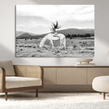 62789800-MGV-CV-36X24-White Horse Wall Art Canvas Print, Framed Woman Rider Art Picture Print, Equestrian Pose Perfect Western Boho Decor Artwork