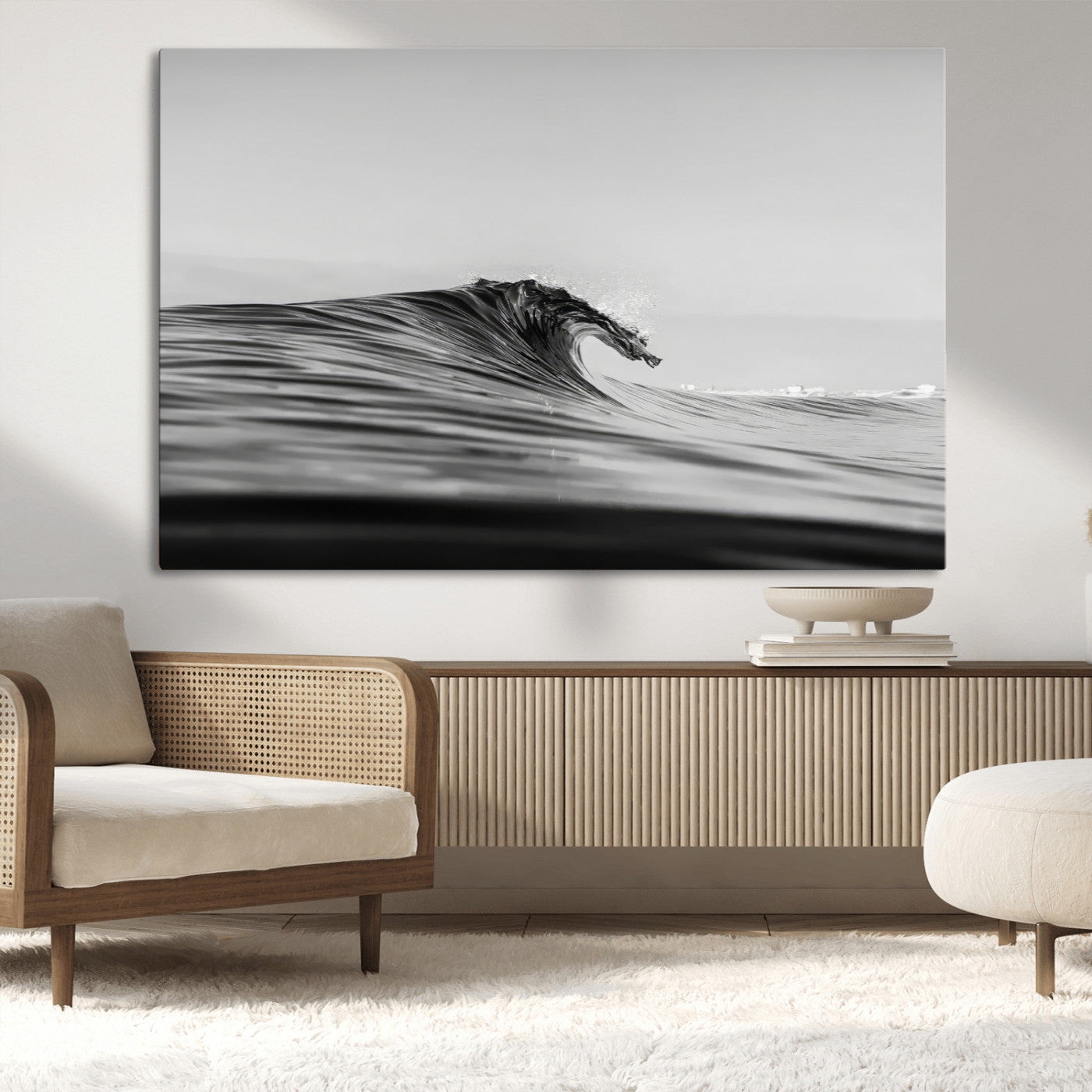 24029476-MGV-CV-36X24-Black Wave Wall Art Canvas Print, Framed Abstract Surf Art Picture Print, Minimalist Ocean Perfect Minimalist Coastal Decor