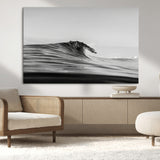 24029476-MGV-CV-36X24-Black Wave Wall Art Canvas Print, Framed Abstract Surf Art Picture Print, Minimalist Ocean Perfect Minimalist Coastal Decor