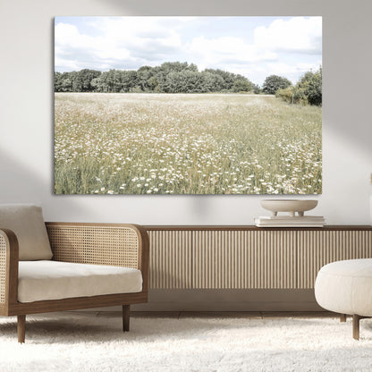 43258946-MGV-CV-36X24-Daisy Field Wall Art Canvas Print, Framed Pastel Flower Art Picture Print, Meadow Bloom Perfect Scandinavian Minimalist Decor