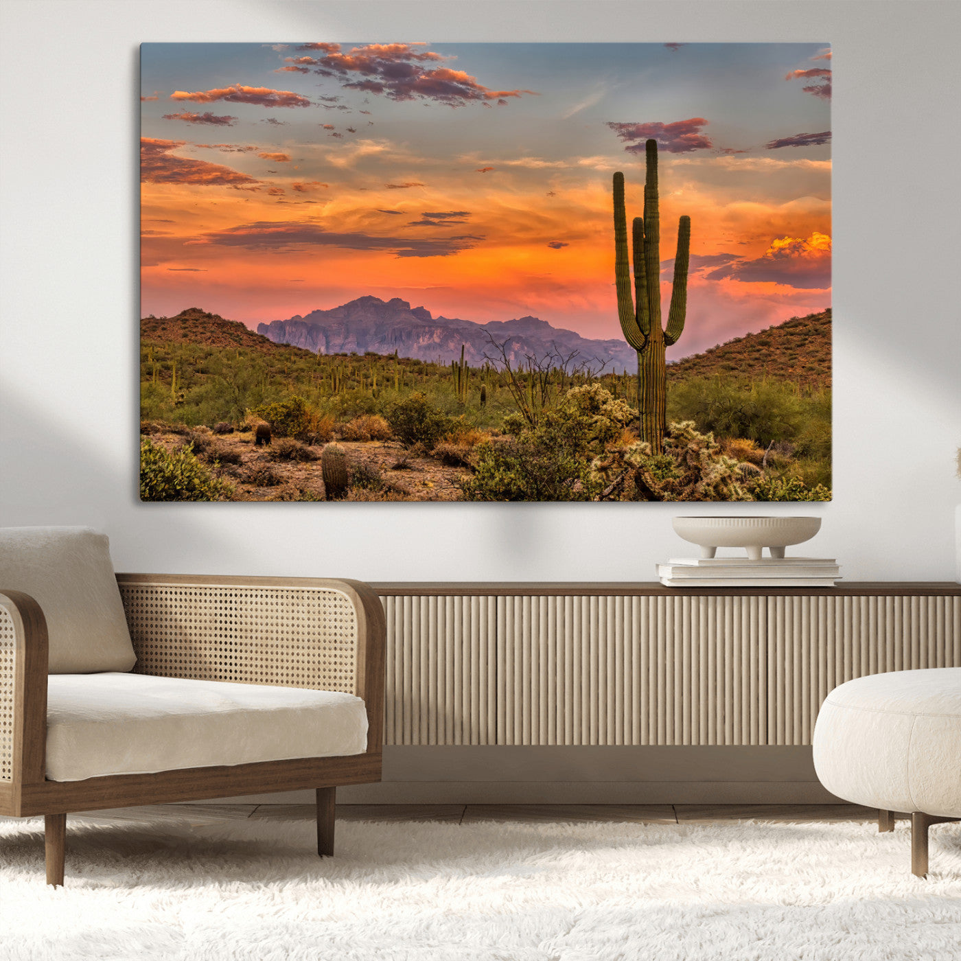 25332783-MGV-CV-36X24-Saguaro Cactus Wall Art Canvas Print, Framed Arizona Sunset Art Picture Print, Sonoran Desert Perfect Southwestern Boho Decor