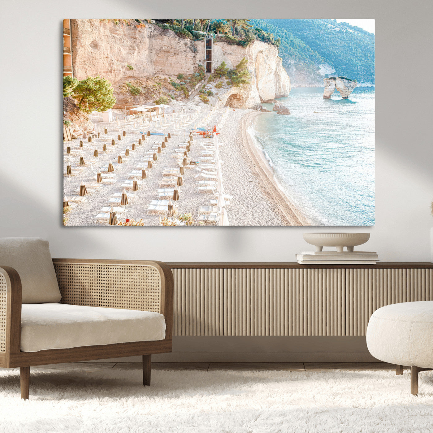 84816639-MGV-CV-36X24-Mediterranean Beach Wall Art Canvas Print, Framed Airy Coastal Art Picture Print, Summer Shore Perfect Coastal Retreat Decor