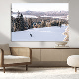 79857868-MGV-CV-36X24-Snowy Mountain Wall Art Canvas Print, Framed Ski Slope Art Picture Print, Winter Forest Perfect Modern Rustic Decor Artwork