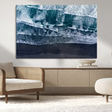 87941475-MGV-CV-36X24-Black Beach Wall Art Canvas Print, Framed Aerial Ocean Art Picture Print, Moody Coastal Perfect Modern Coastal Decor Artwork