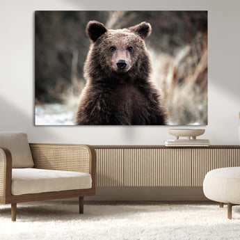 47112103-MGV-CV-36X24-Brown Bear Wall Art Canvas Print, Framed Forest Wildlife Art Picture Print, Woodland Bear Perfect Rustic Cabin Decor Artwork