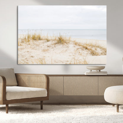 13146857-MGV-CV-36X24-Beach Dunes Wall Art Canvas Print, Framed Soft Horizon Art Picture Print, Coastal Grass Perfect Minimalist Coastal Decor Artwork