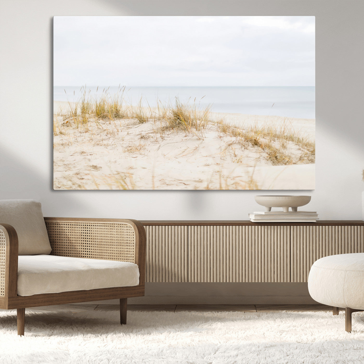 13146857-MGV-CV-36X24-Beach Dunes Wall Art Canvas Print, Framed Soft Horizon Art Picture Print, Coastal Grass Perfect Minimalist Coastal Decor Artwork