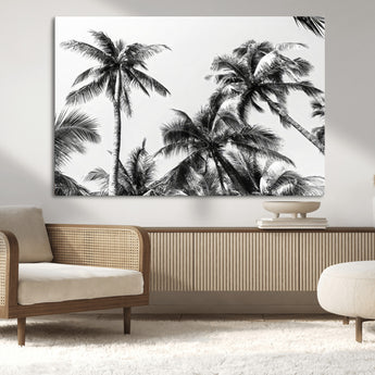 46641801-MGV-CV-36X24-Palm Tree Wall Art Canvas Print, Framed Black White Tropics Art Picture Print, Monochrome Palms Perfect Modern Tropical Minimalist