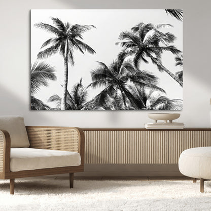 46641801-MGV-CV-36X24-Palm Tree Wall Art Canvas Print, Framed Black White Tropics Art Picture Print, Monochrome Palms Perfect Modern Tropical Minimalist