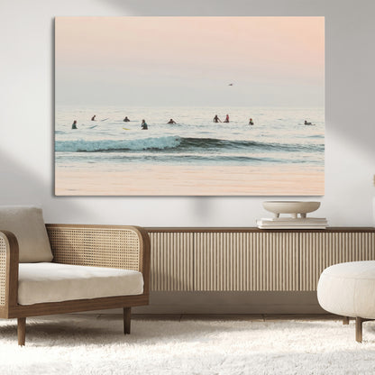 98888919-MGV-CV-36X24-Pastel Ocean Wall Art Canvas Print, Framed Soft Sunset Swimming Art Picture Print, Calm Sea Horizon Perfect Soft Coastal