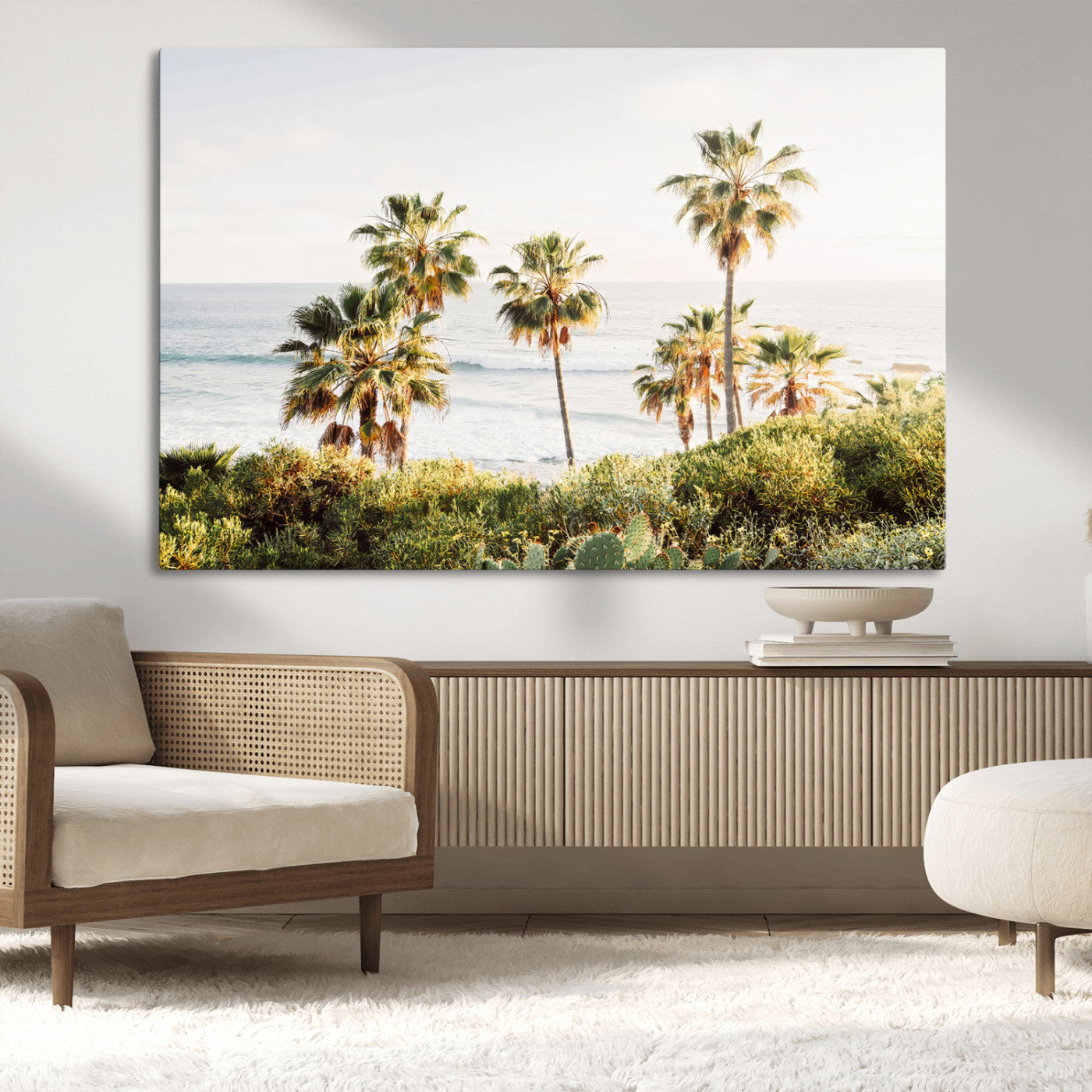 94707294-MGV-CV-36X24-California Coast Wall Art Canvas Print, Framed Palm Trees Art Picture Print, Coastal Landscape Perfect Coastal Minimalist Decor
