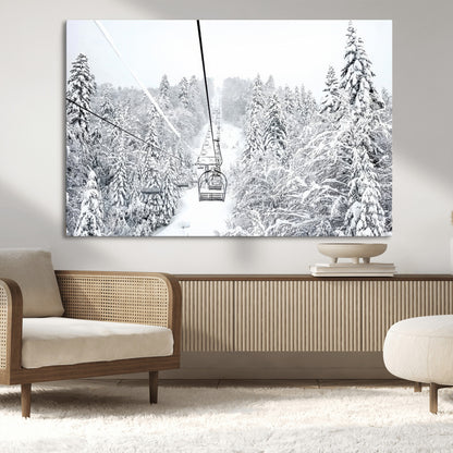 44705668-MGV-CV-36X24-Winter Forest Wall Art Canvas Print, Framed Snowy Forest Art Picture Print, Ski Lift Perfect Scandinavian Decor Artwork